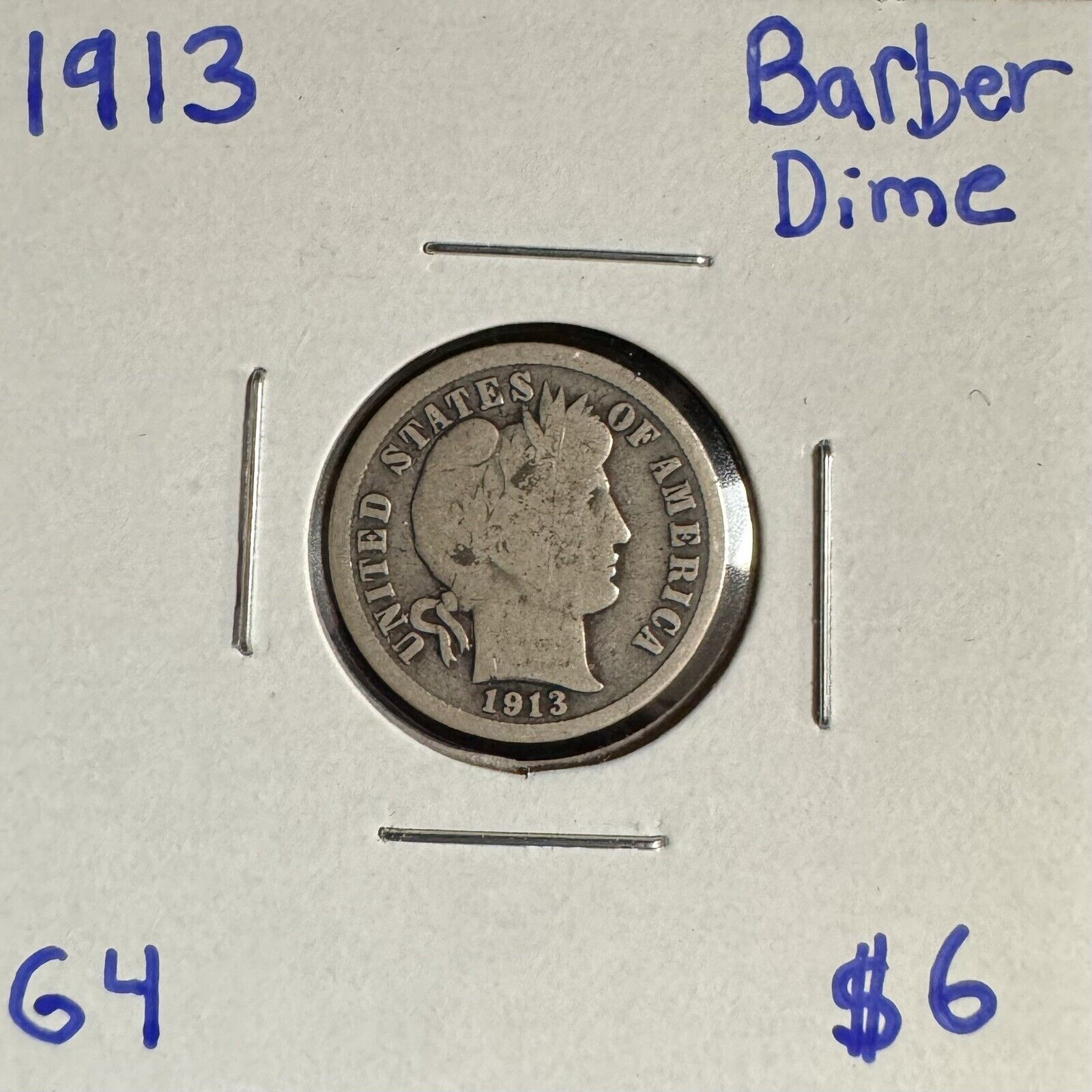 1913 Barber Dime - Good