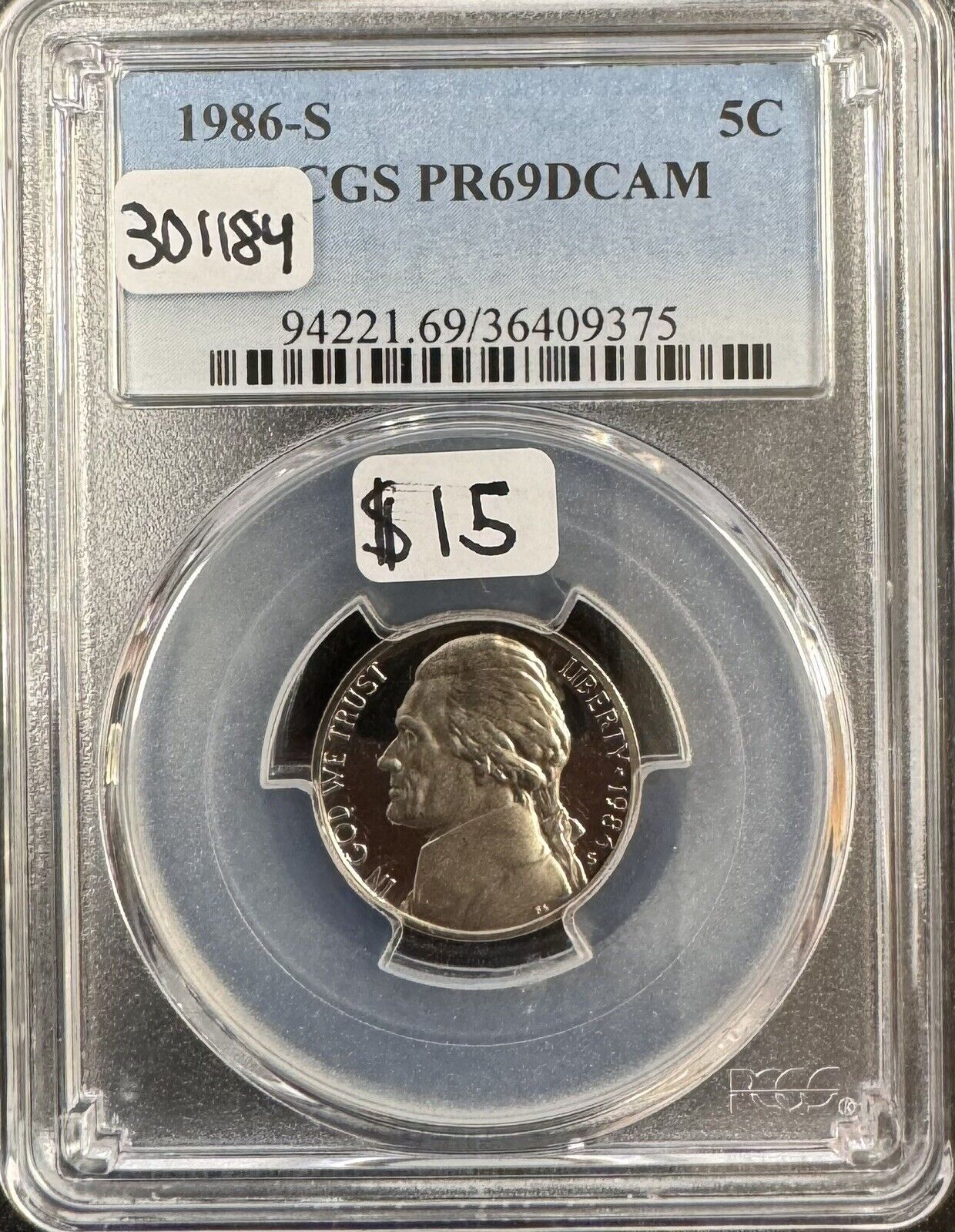 1986 S Jefferson Nickel - PCGS PR69 DCAM ( 301184 )