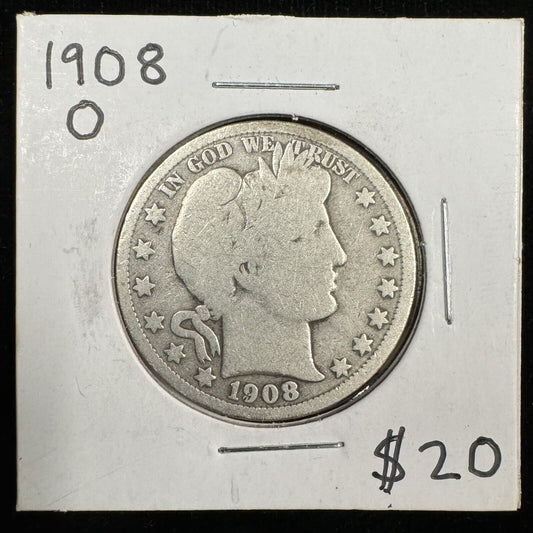 1908 O Barber Half Dollar - About Good