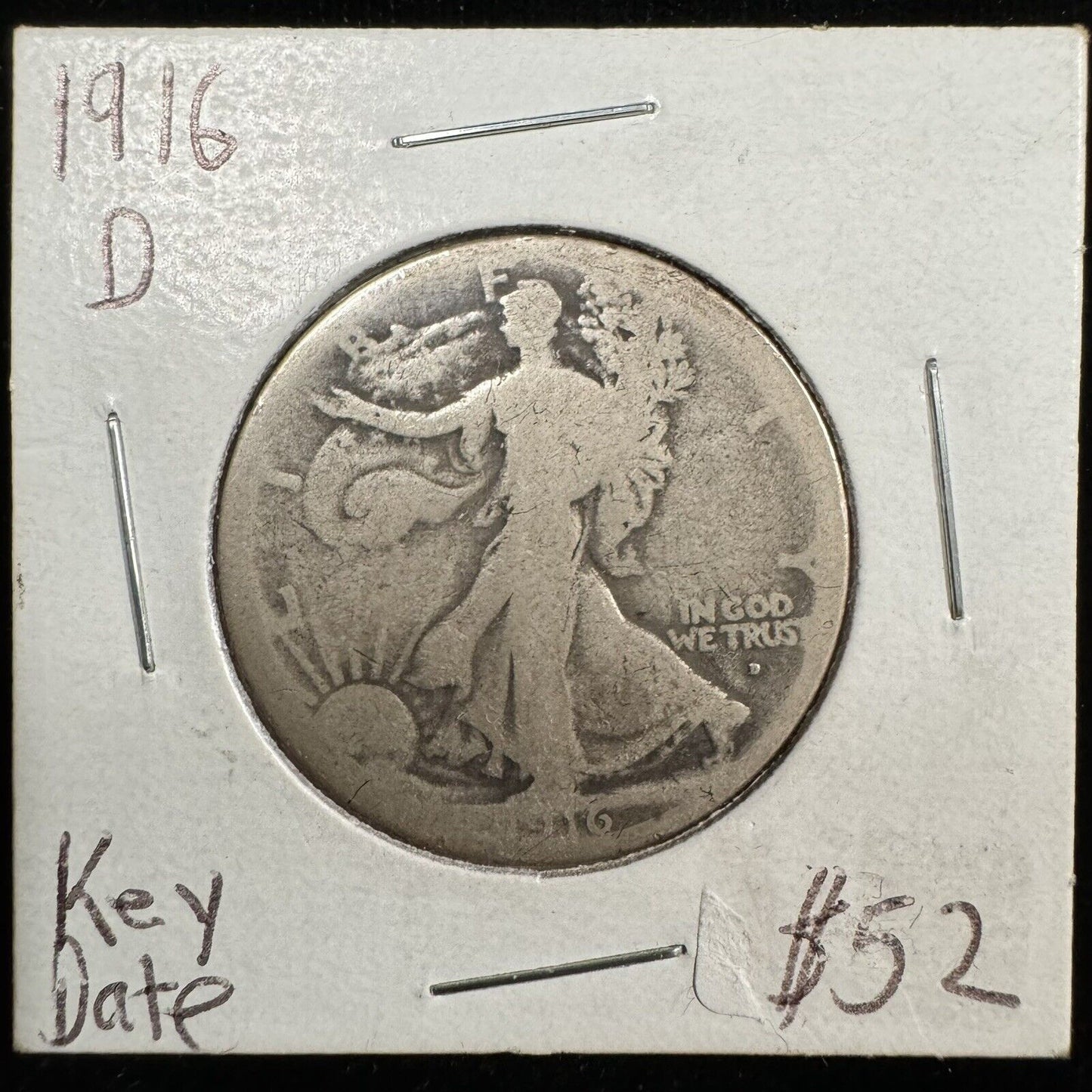 1916 D Key Date Walking Liberty Half Dollar - About Good