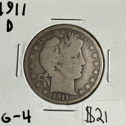 1911 D Barber Half Dollar - Good