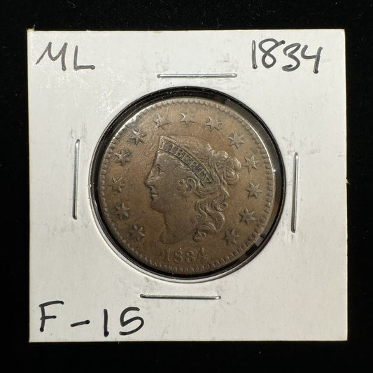 1834 Large Cent Medium Letters - Fine