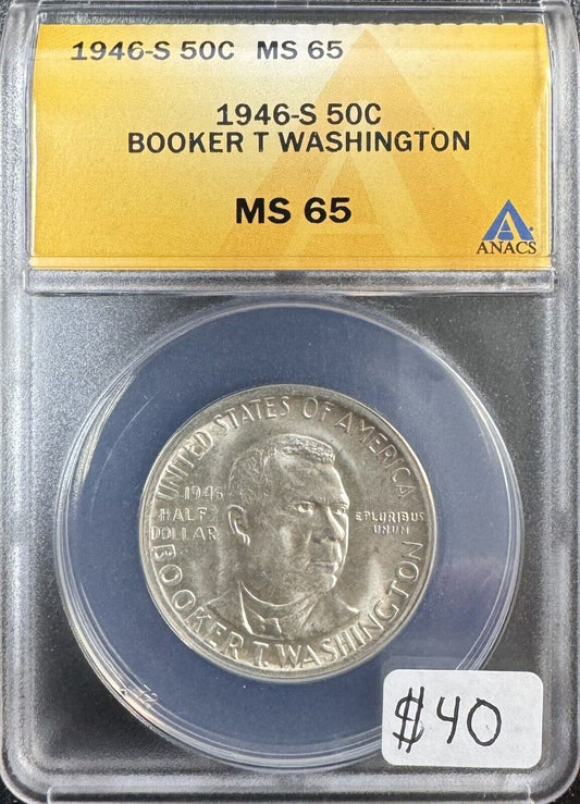 1946-S Booker T Washington Half Dollar - ANACS MS65 ( 301159 )