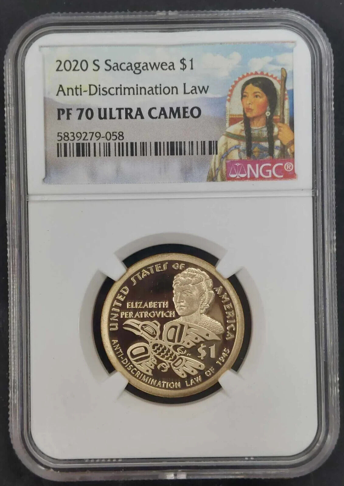 2020-S Sacagawea Dollar NGC PF70 Ultra Cameo Anti-Discrimination Law