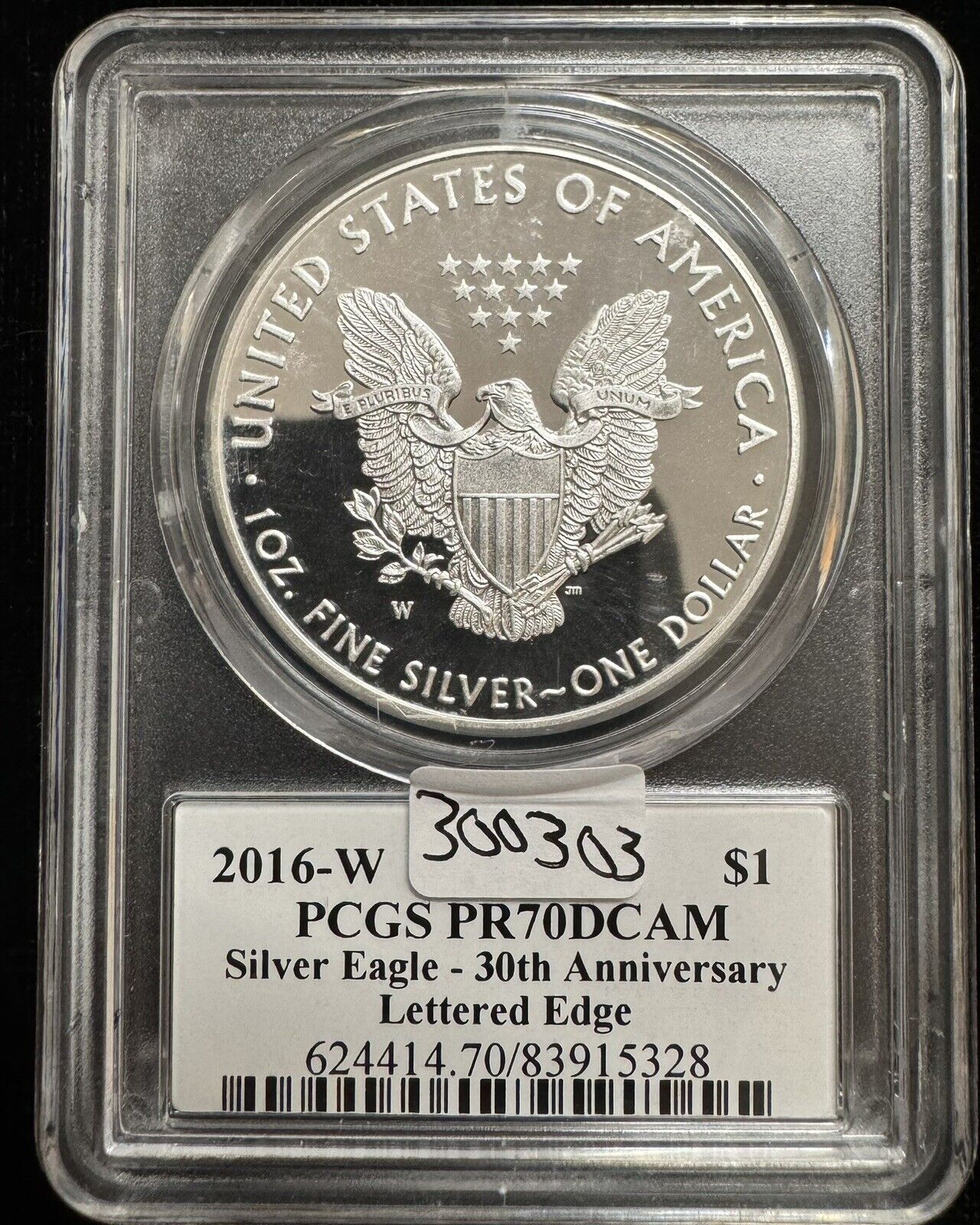 2016 W Silver Eagle PCGS - PR70 DCAM 30th Anniversary Lettered Edge