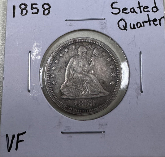 1858 Seated Quarter - Very Fine ( 300893 )