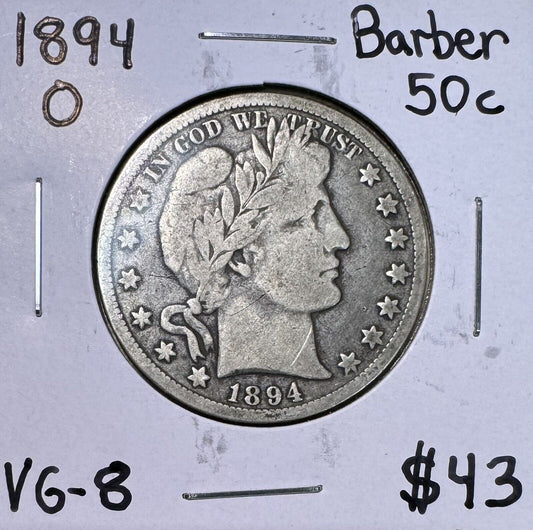 1894 O Barber Half Dollar - Very Good ( 301031 )