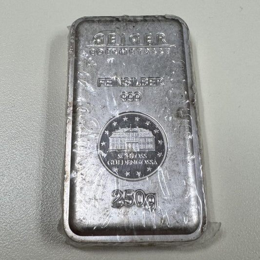 Geiger Edelmetalle 250 Gram .999 Silver Bar (250g Serial A 217747)