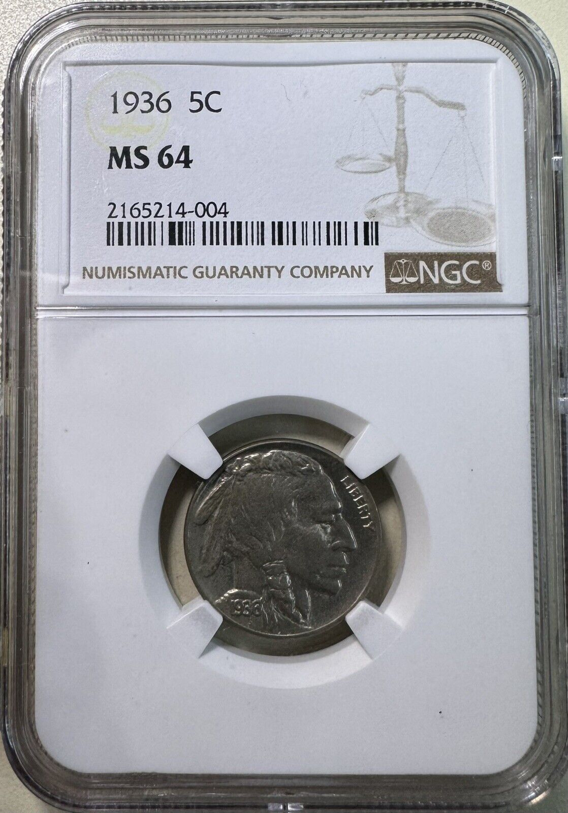 1936 P Buffalo Nickel NGC - MS64 ( 301003 ) 