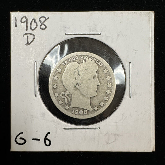 1908 D Barber Quarter - Good