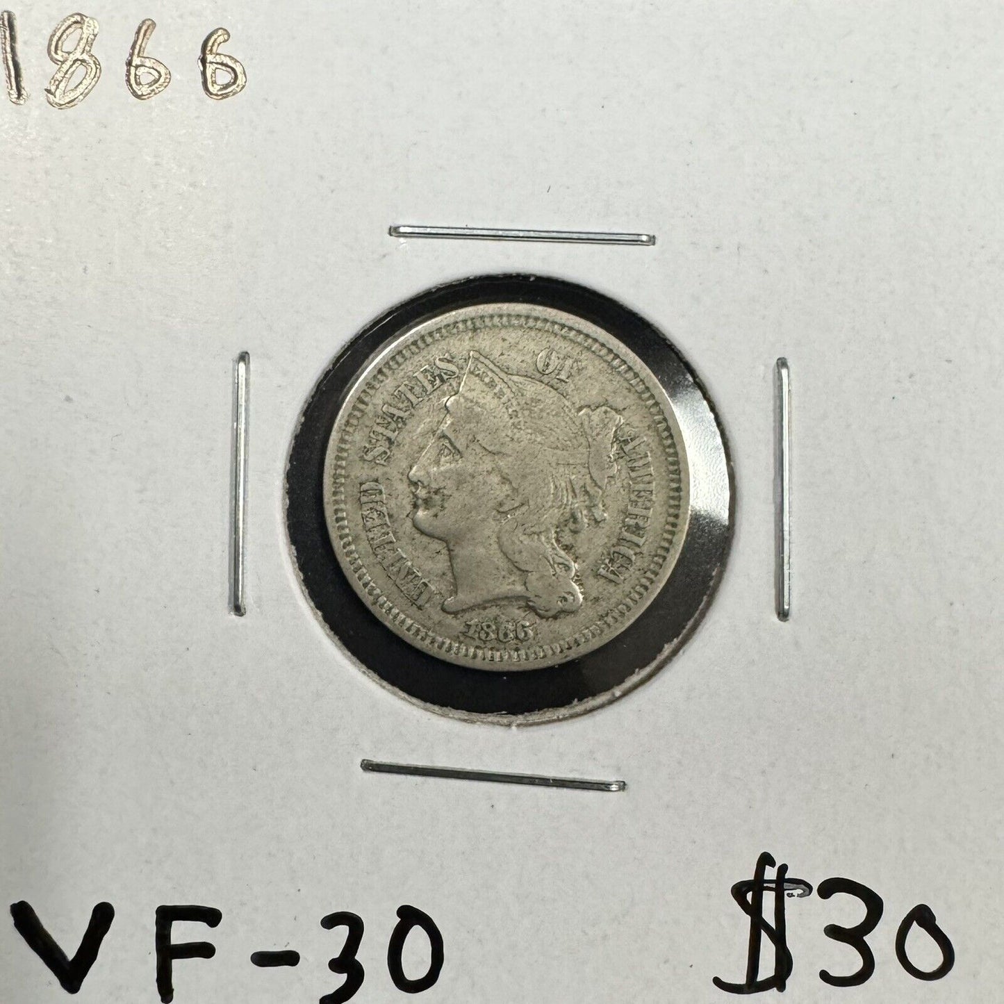 1866 3 Cent Nickel - Very Fine 