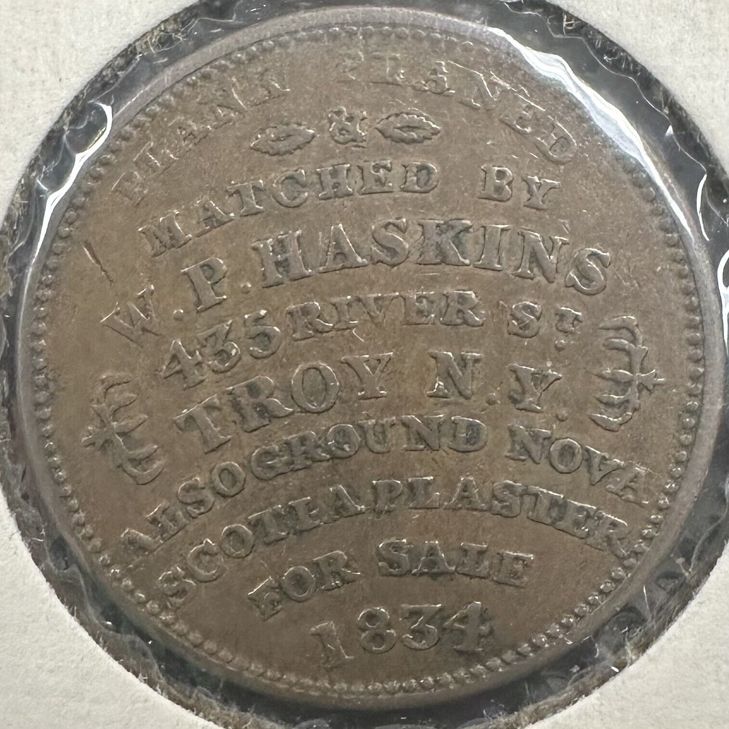 1834 S. B. Schenck Hard Times Token L-80 - Very Fine 