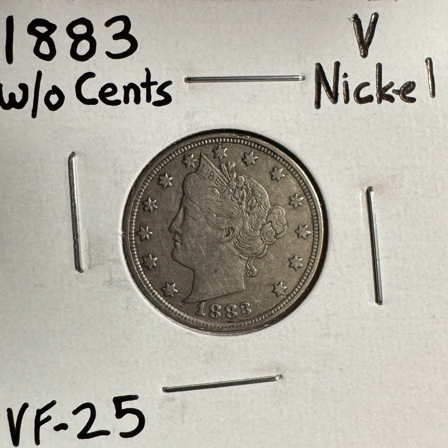 1883 V Nickel No Cents - Very Fine