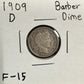 1909 D Barber Dime - Fine