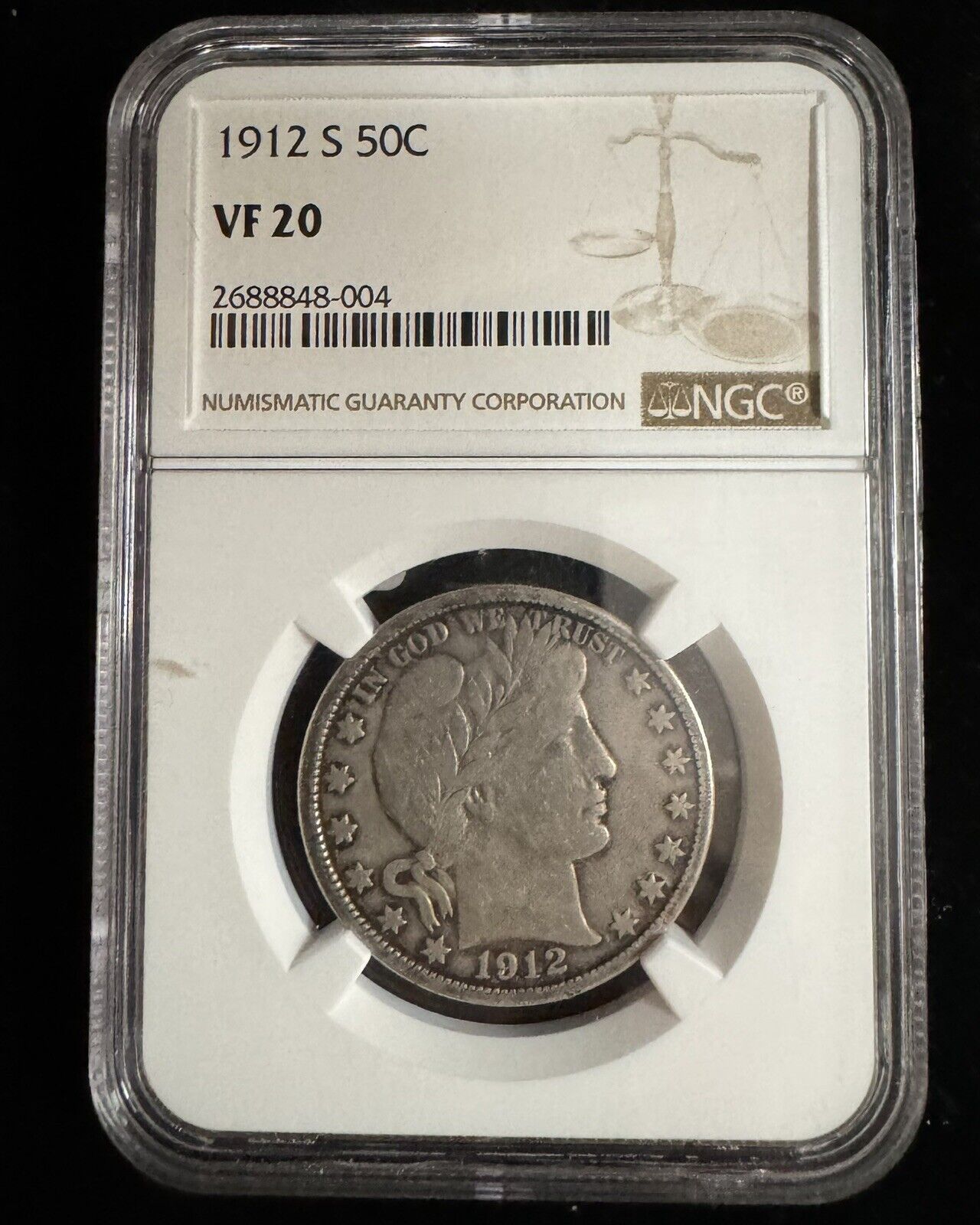 1912 S Barber Half Dollar NGC - VF20