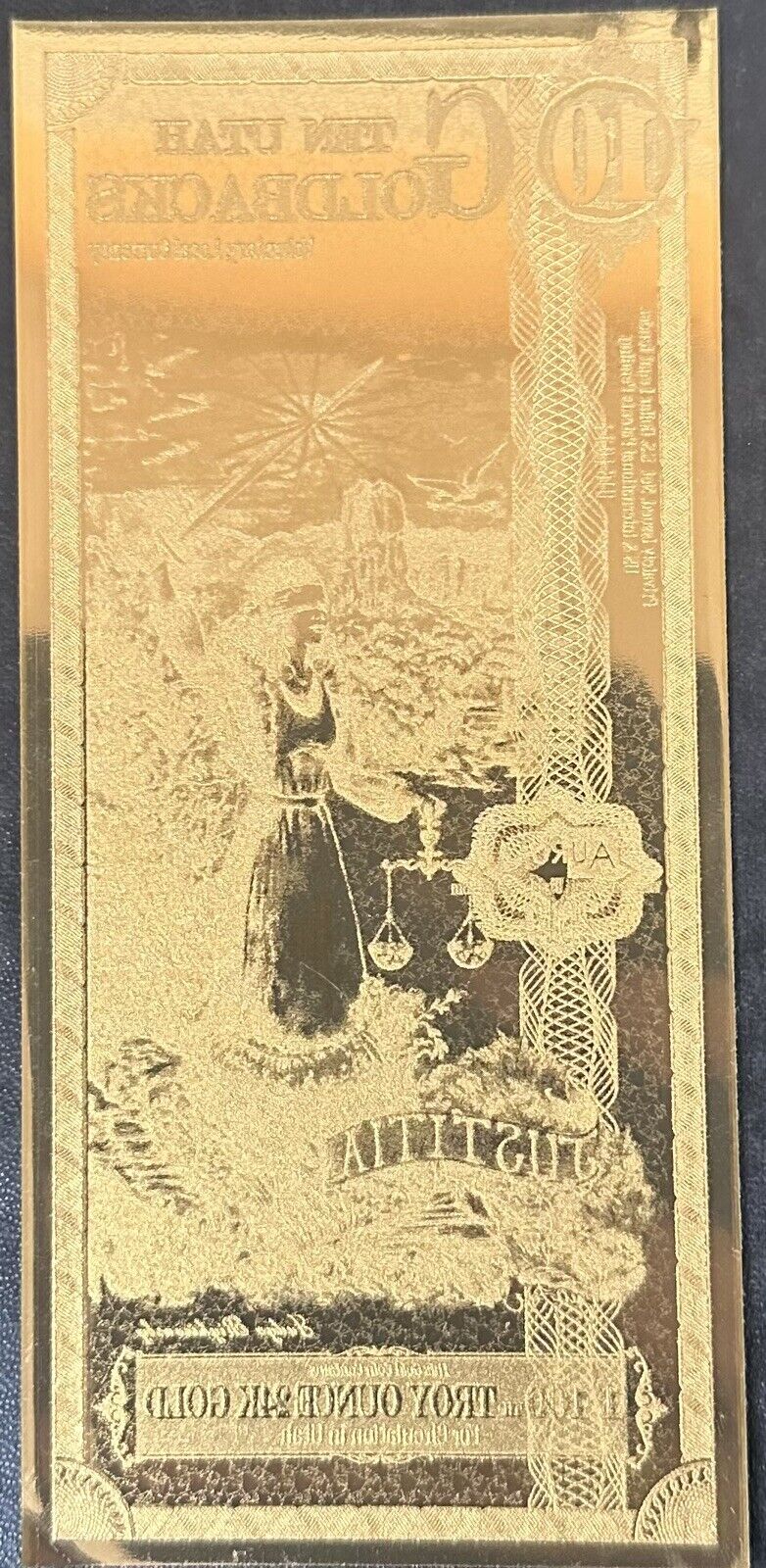 10 Utah Goldback 2019 1st Year Issue 24K .999 Fine Gold Foil Note 1/100oz