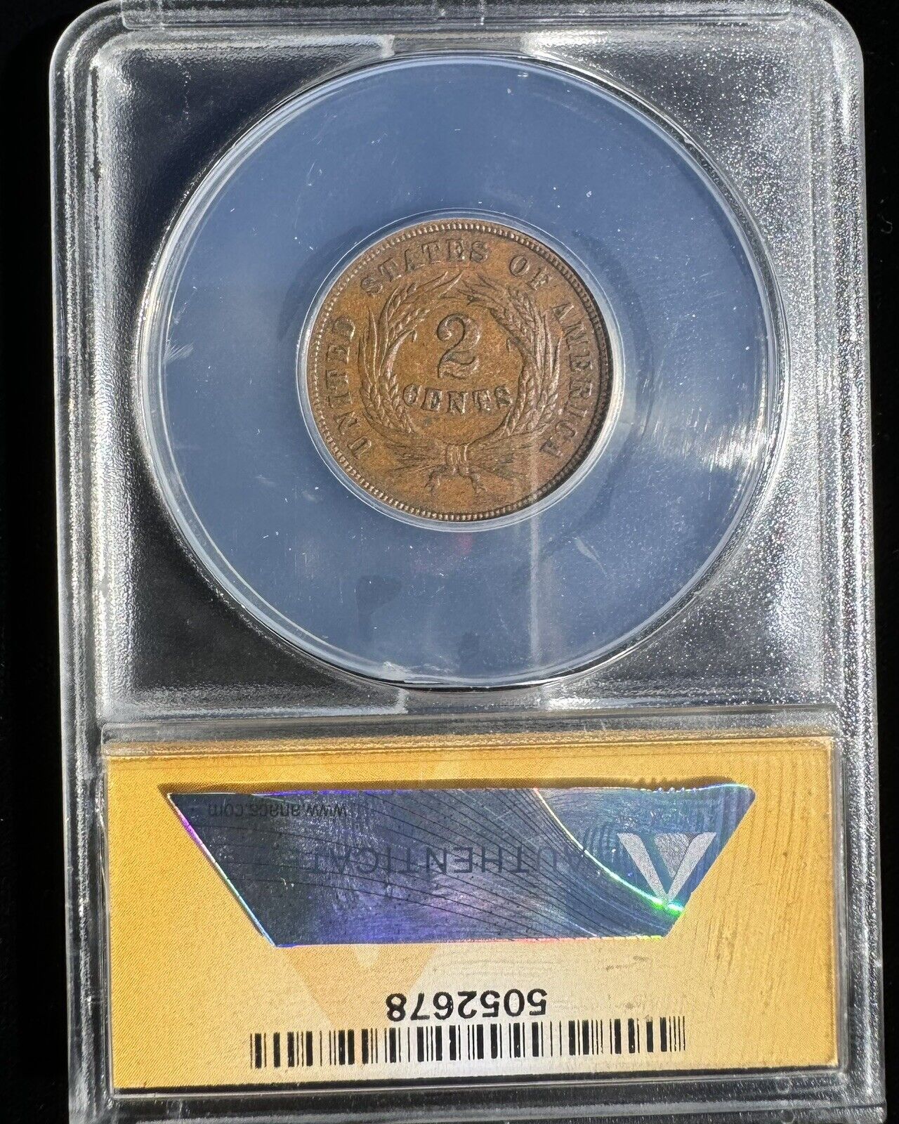 1868 2C Piece ANACS - EF45