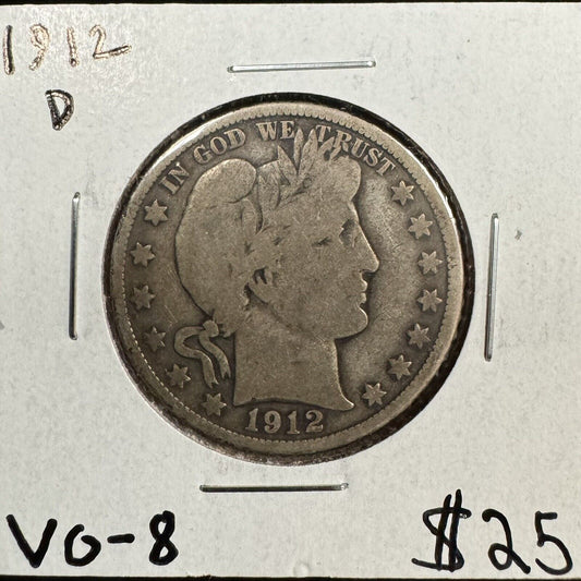 1912 D Barber Half Dollar - Very Good 