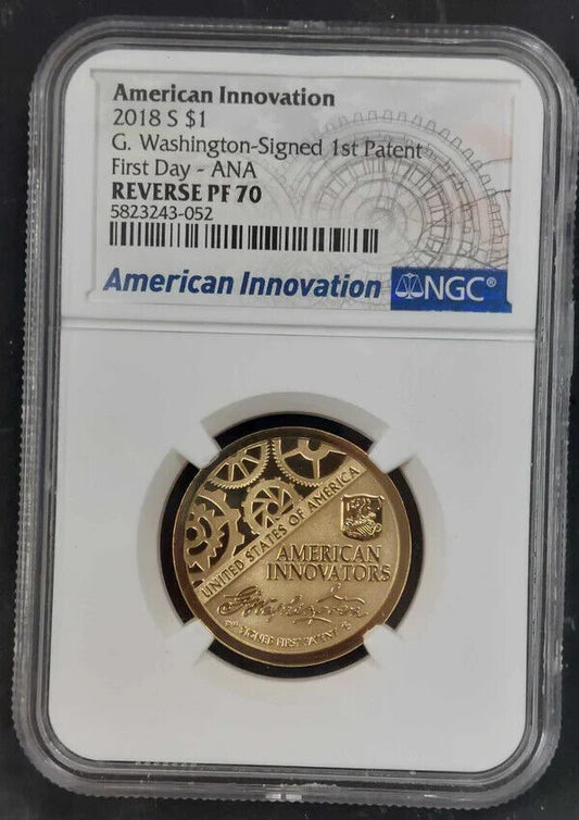 2018-S American Innovation Dollar NGC Reverse PF70 G. Washington-Signed 1st Pate