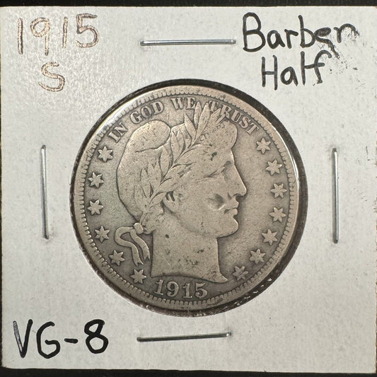 1915 S Barber Half Dollar - Very Good 