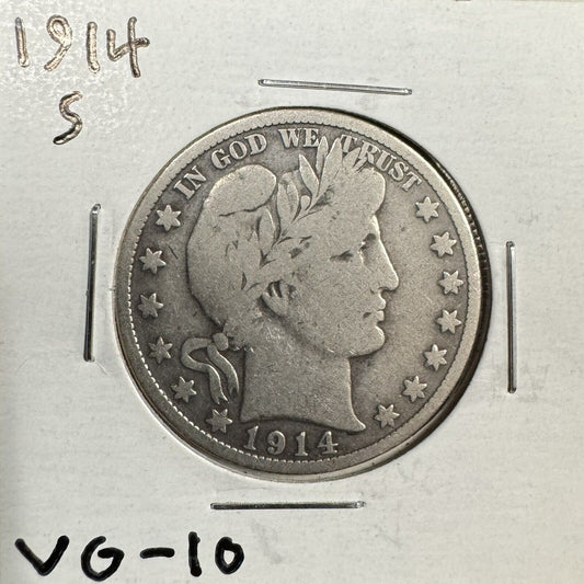 1914 S Barber Half Dollar - Very Good 