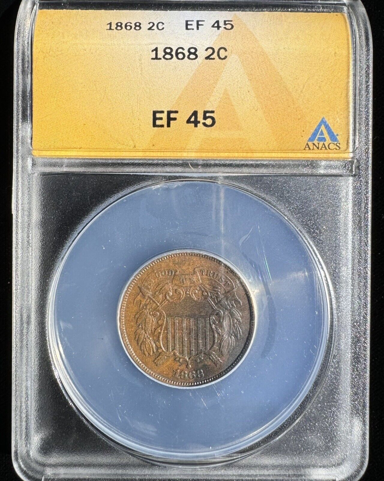 1868 2C Piece ANACS - EF45