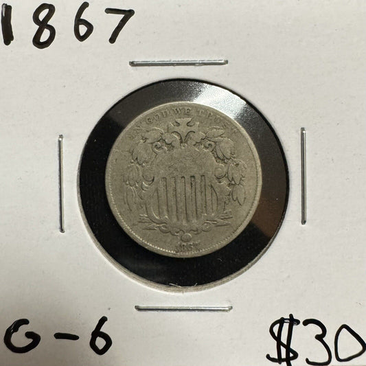 1867 Shield Nickel - Good ( 300706 )