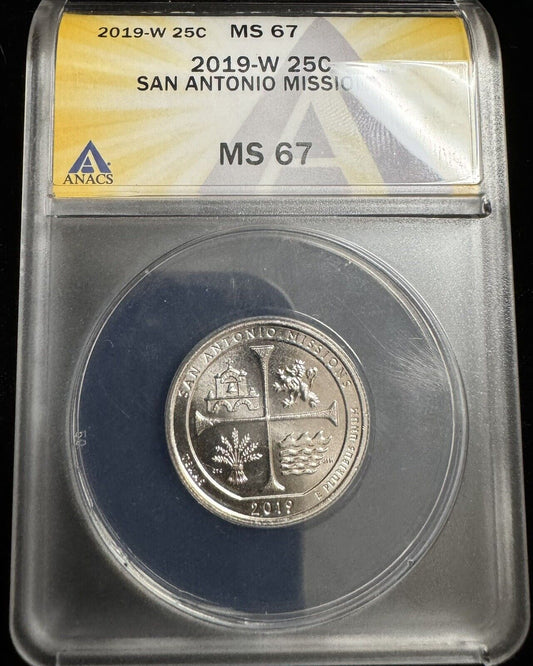 2019 W Quarter ANACS - MS67 San Antonio Missions 