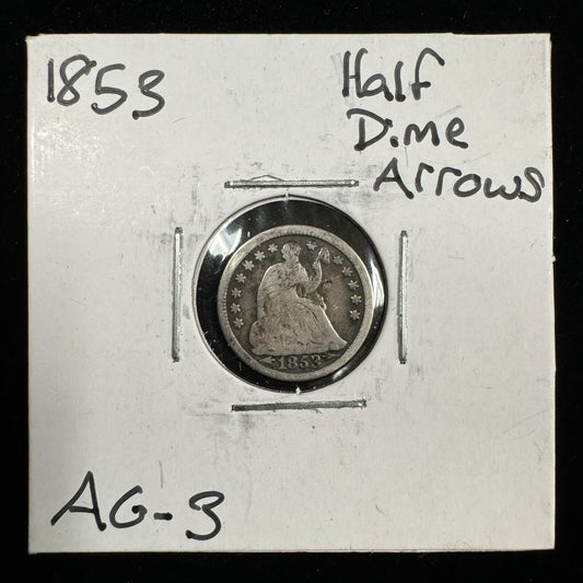 1853 Half Dime Arrows - About Good