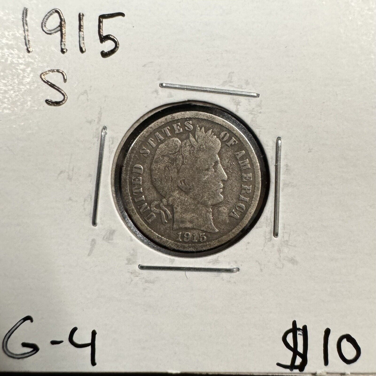 1915 S Barber Dime - Good