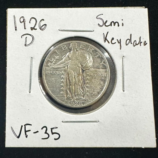 1926-D Standing Liberty Quarter Semi Key Date Ungraded Very Fine