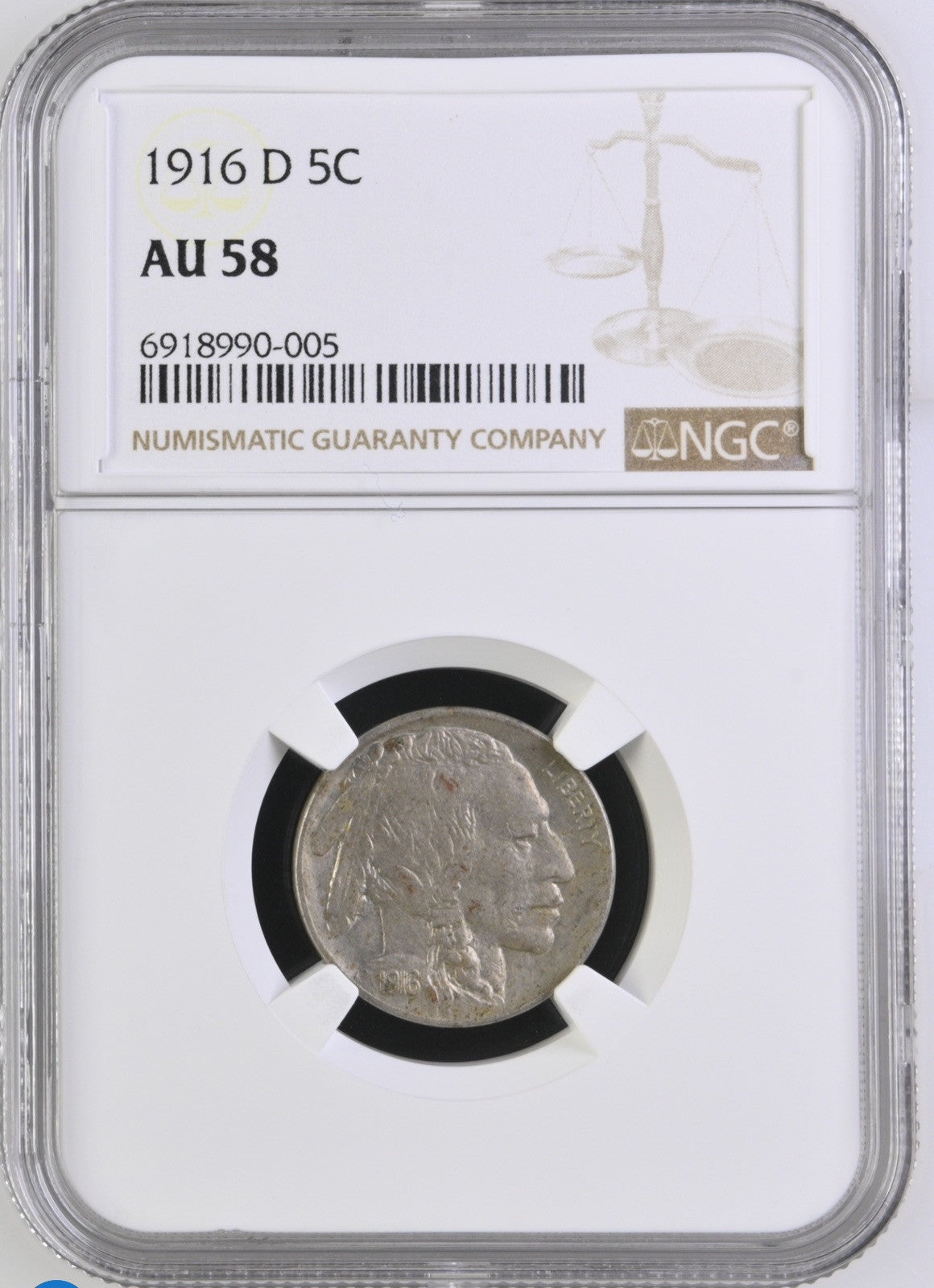 1916 D Buffalo Nickel - NGC AU58 ( 301193 )