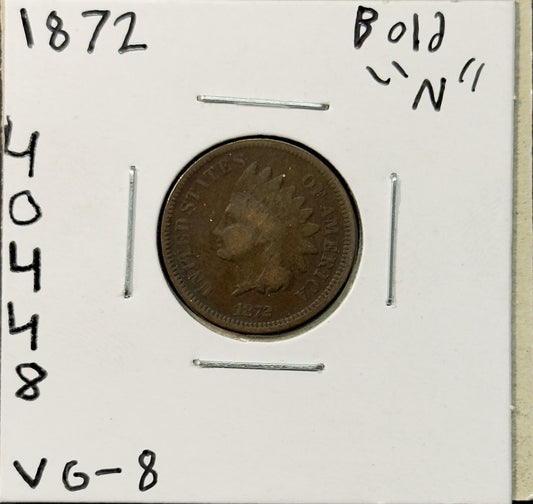 1872 Indian Head Cent - Very Good ( 40448 ) 