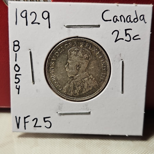 1929 Canada Silver 25 Cents Very Fine B1054