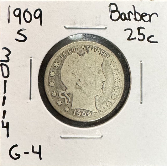 1909 S Barber Quarter - Good ( 301114 )