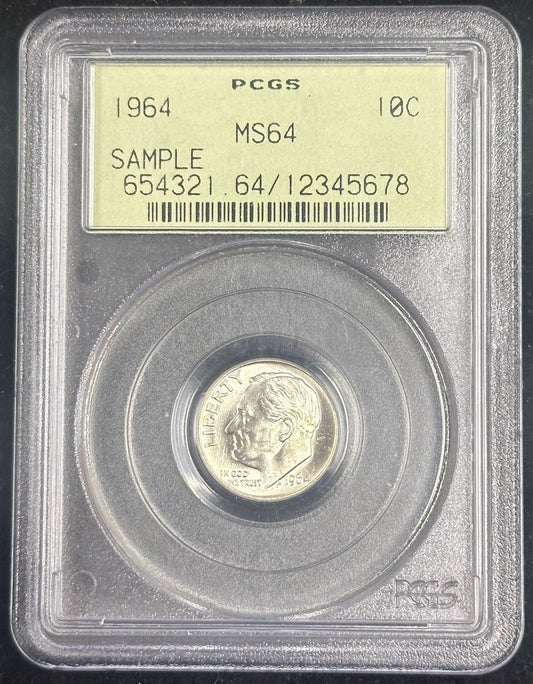 1964 Roosevelt Dime Pcgs MS64 Sample Slab - JP7