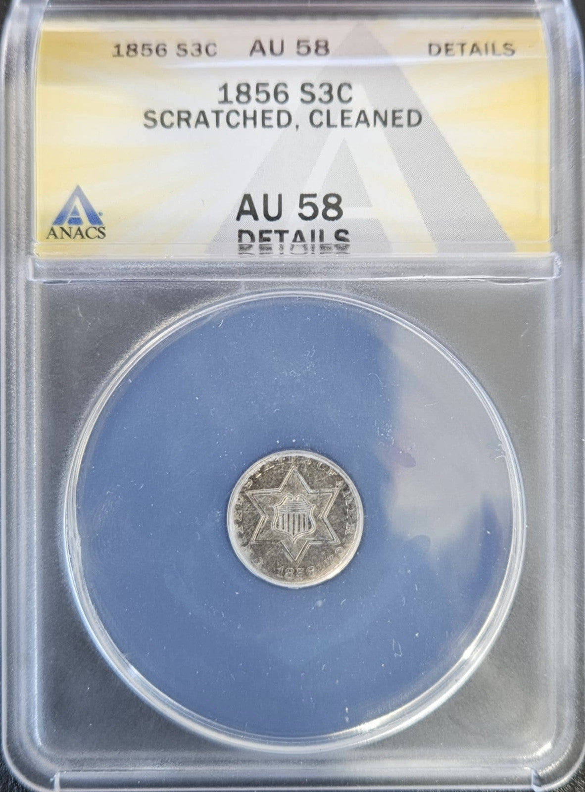 1856 3 Cent Silver - ANACS AU58 Details ( 40315 )