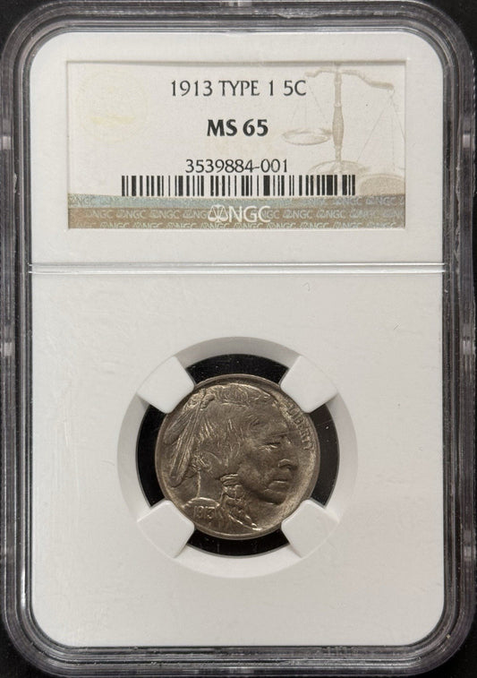 1913 Type 1 Buffalo Nickel - NGC MS65 ( 40455 )