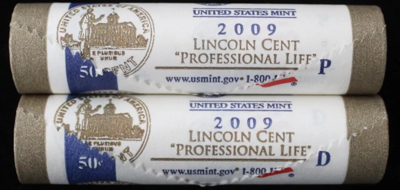 Pair of P&D Mint Wrapped Rolls of 2009 "Professional Life" Lincoln Cents