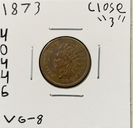 1873 Indian Head Cent - Close 3  - Very Good ( 40446 )